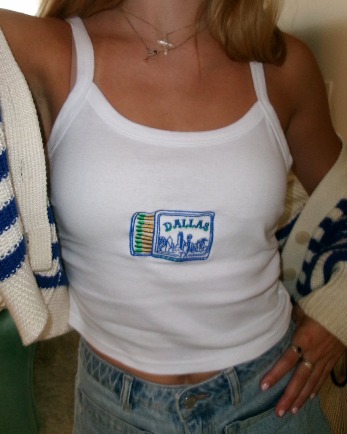 Dallas Matchbox Blue | Women’s Embroidered Micro-Rib Tank Top