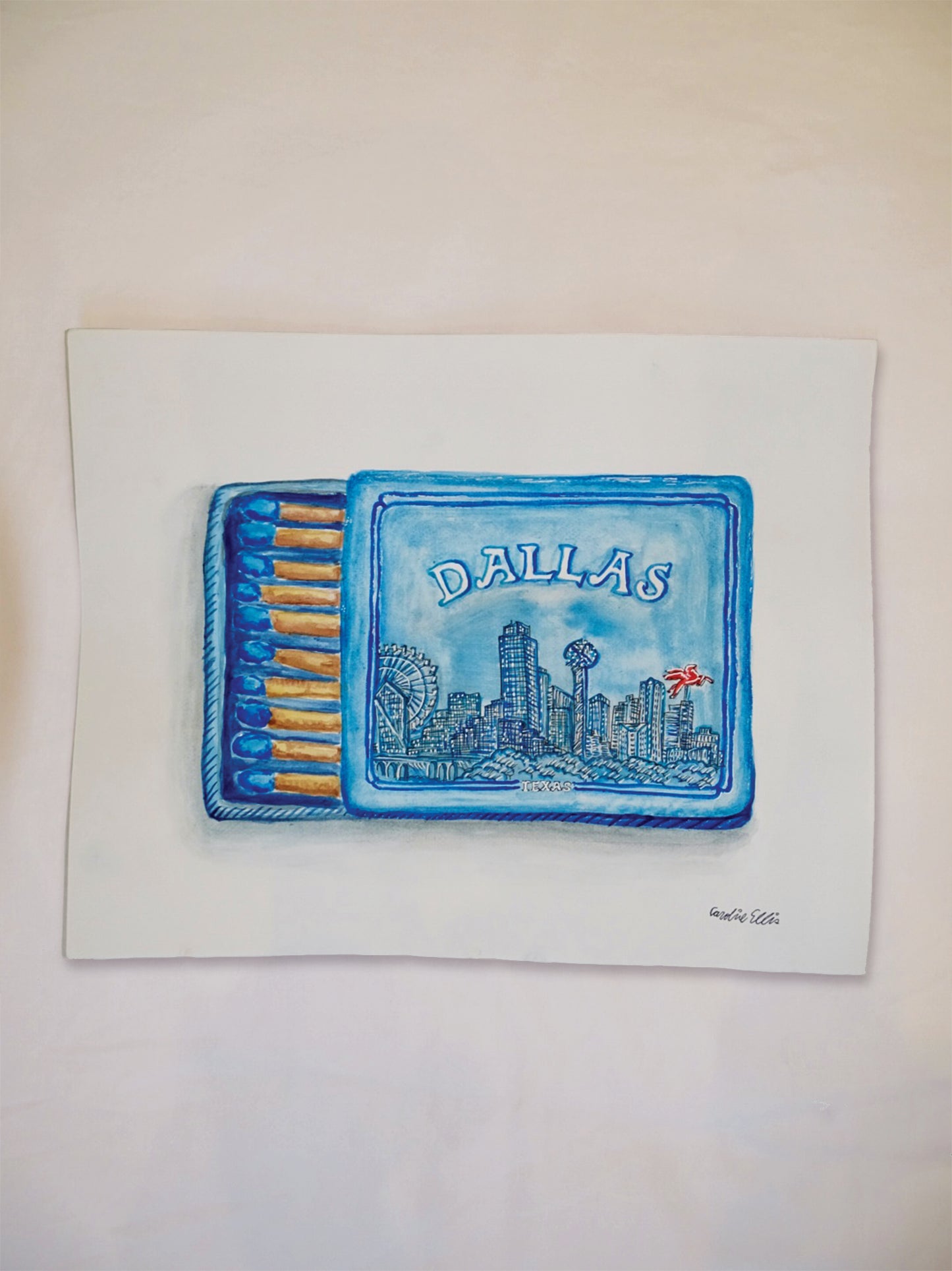 Dallas Matchbox in Blue | Original 11"x14" Watercolor Painting