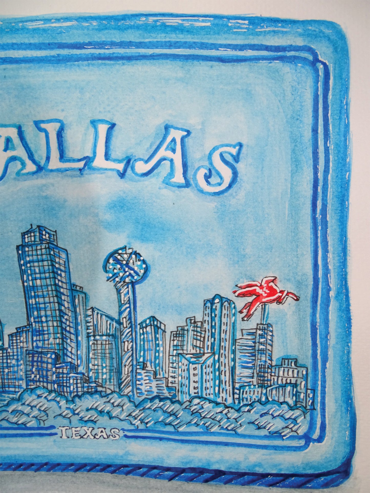Dallas Matchbox in Blue | Original 11"x14" Watercolor Painting