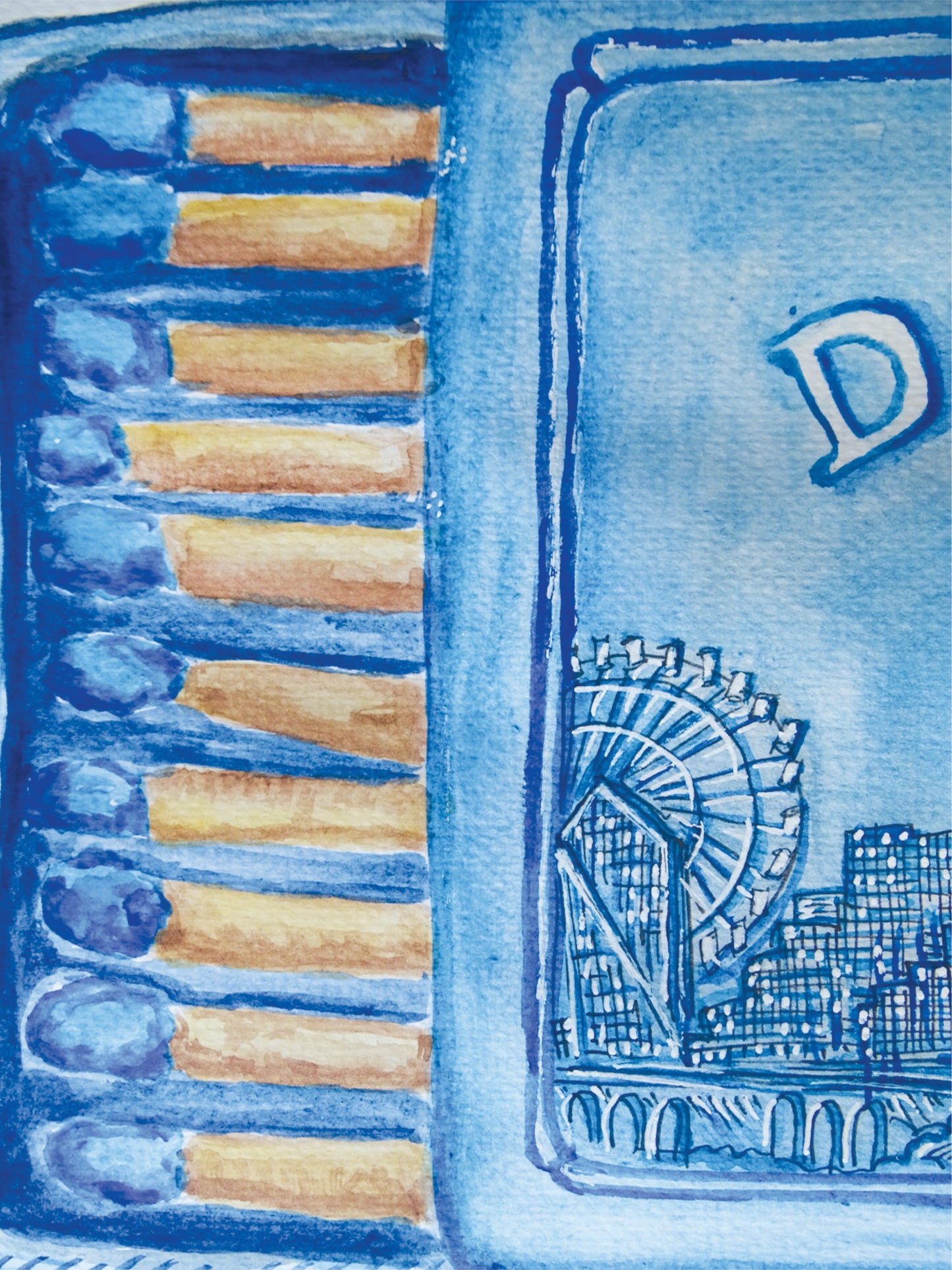 Dallas Matchbox in Blue | Original 11"x14" Watercolor Painting