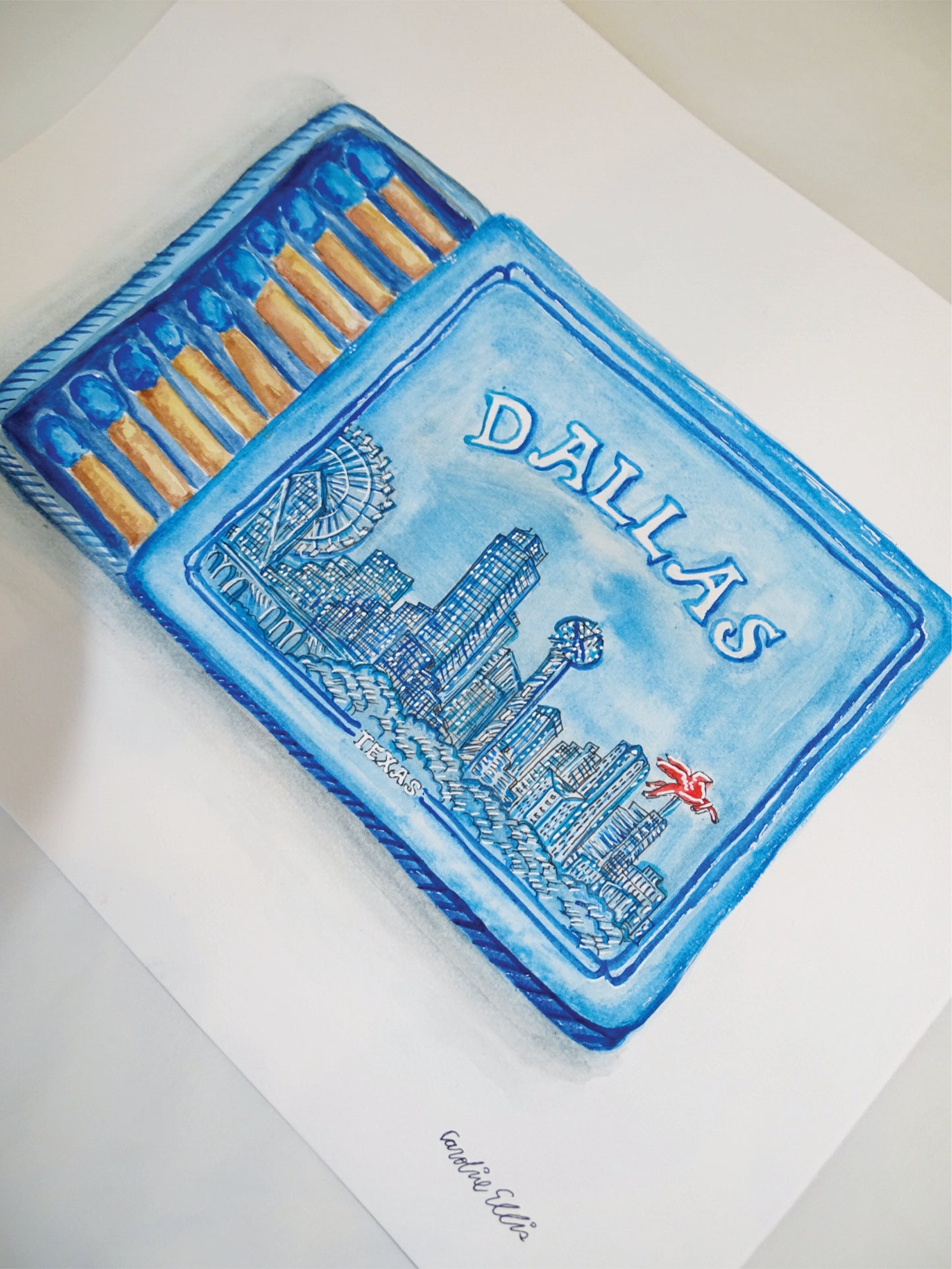 Dallas Matchbox in Blue | Original 11"x14" Watercolor Painting