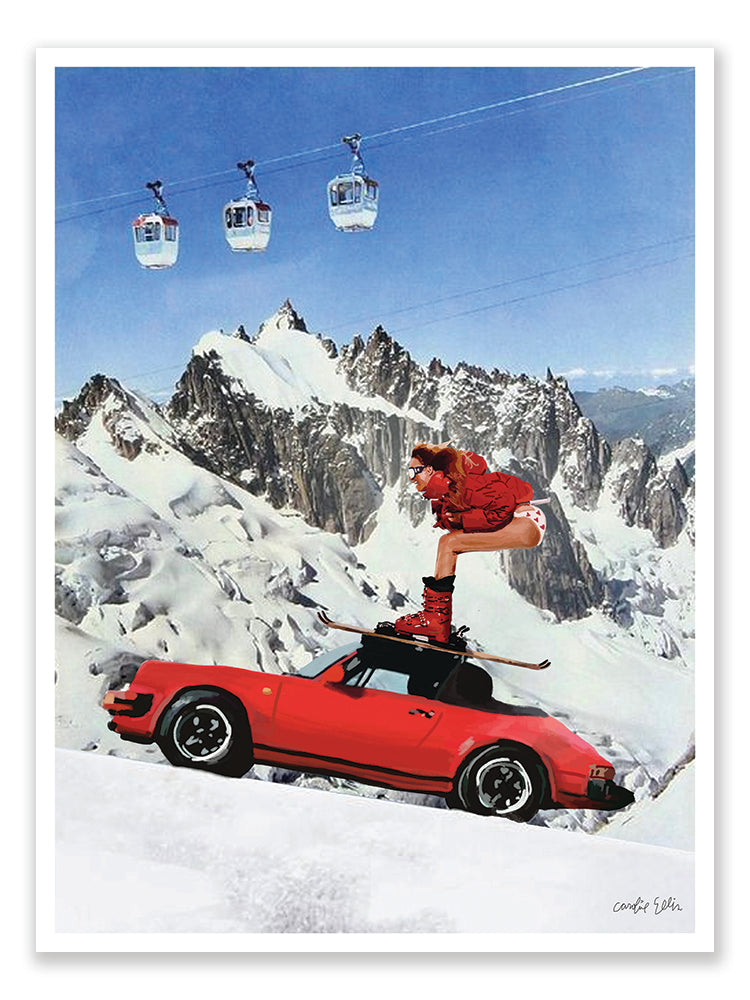 Red Ski Lift | Art Print – Caroline Ellis Art
